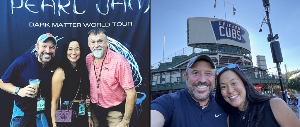 Dave, Christine and Uncle George at Pearl Jam, and Dave and Christine outside Wrigley Field