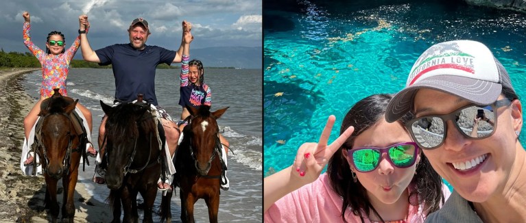 Riding horses on the beach and a cliffside selfie over turquoise water in Jamaica, March 2023