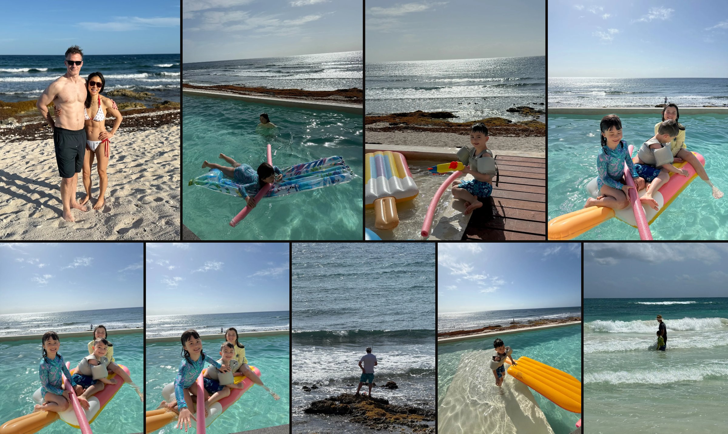 Pool floats and ocean views at the villa in Tulum, March 2025